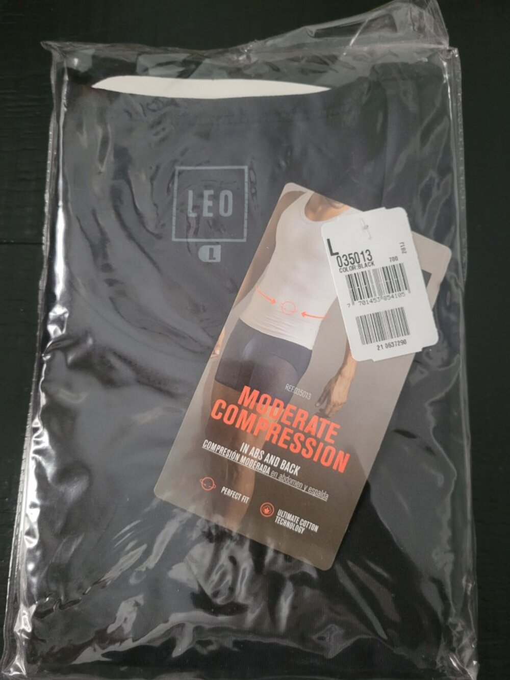 LEO Men’s Moderate Compression Shapewear Black Size L New